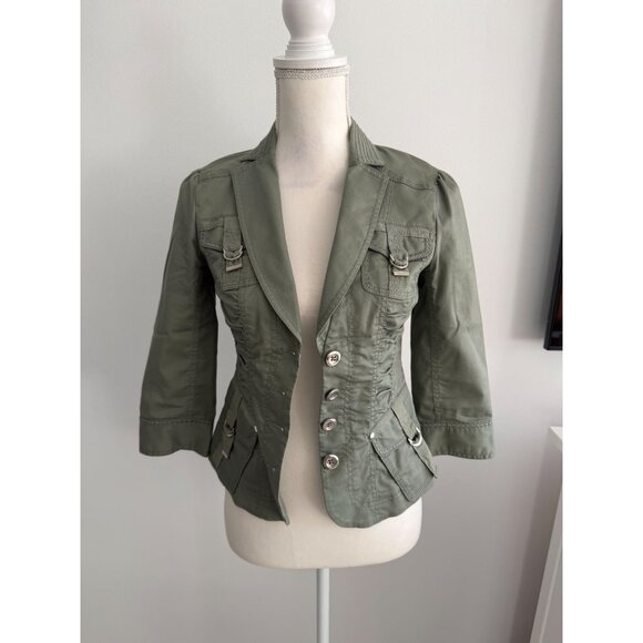 WHITE HOUSE BLACK MARKET WHBM Olive Green Blazer Jacket Size 00 - Picture 6 of 6